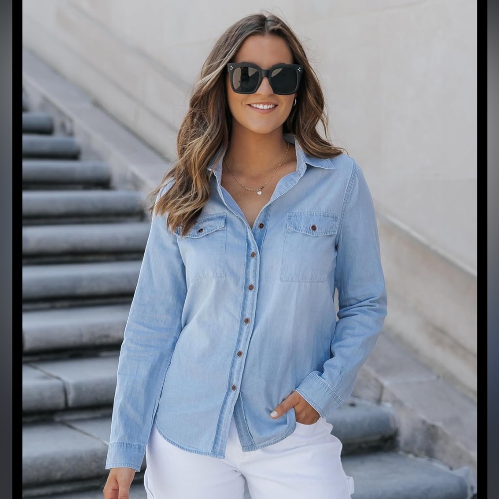 Topshop MOTO Soft Washed 100%Cotton Light Blue Denim Shirt
